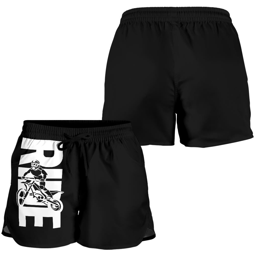 Ride Dirt Bike Women's Shorts in a custom-made motocross style featuring moisture-wicking fabric and an elastic waistband for female dirt bike riders.