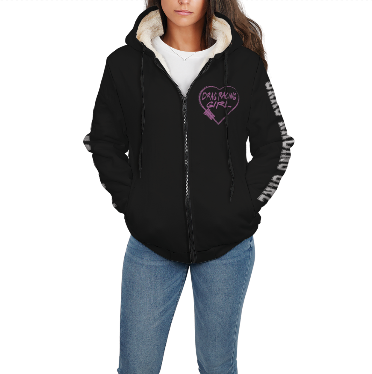 Drag Racing Girl Heart Sherpa Jacket Pink