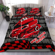 Sprint Car Racing Bedding Set featuring a high-definition dirt track racing print on a soft brushed polyester duvet cover for motorsports enthusiasts.