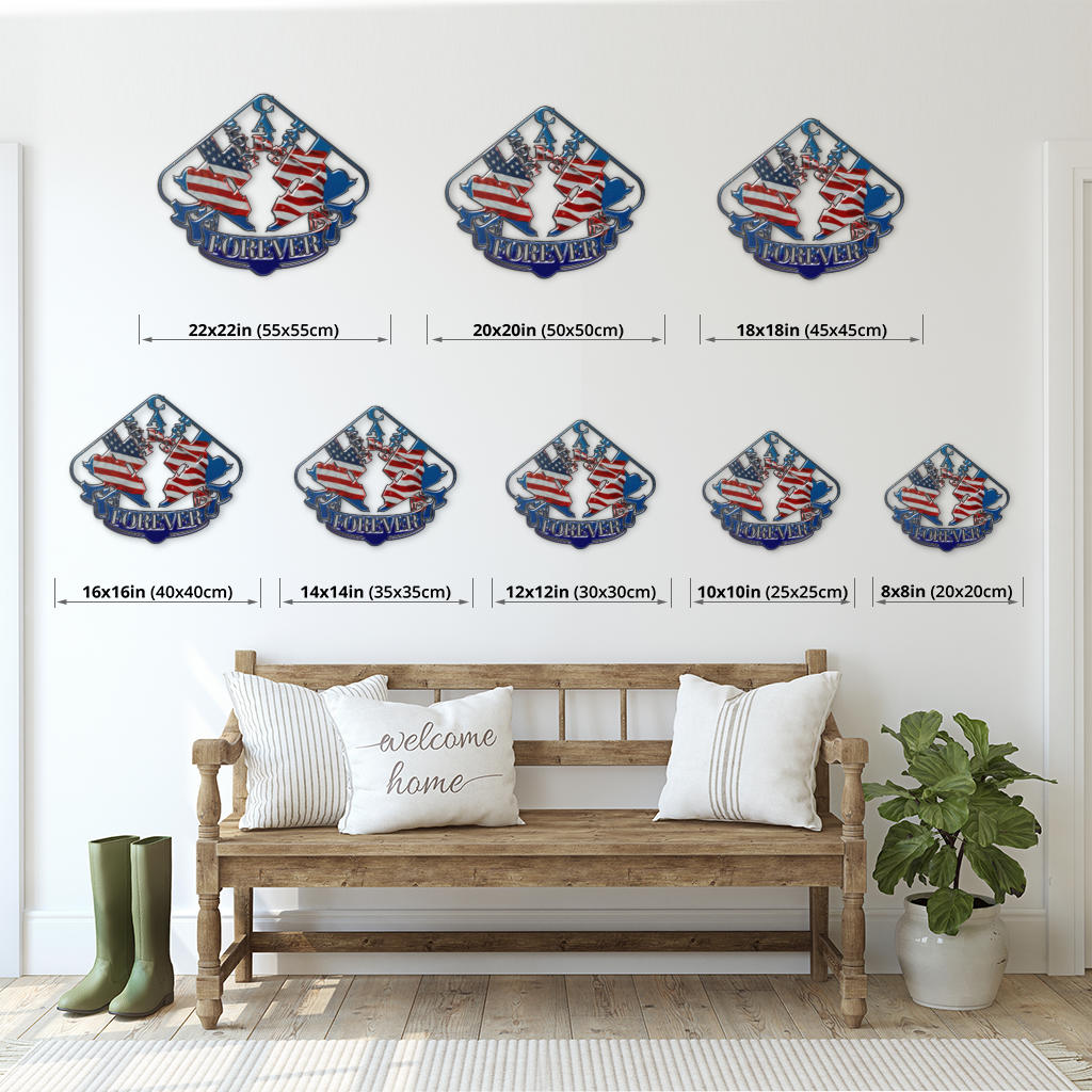 Sprint Car Racing Forever USA metal sign size comparison showing eight options from 8 × 8 to 22 × 22 inches.