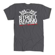 "Street Racing Is Not A Crime Well It Is But Screw It" apparel collection featuring premium men's and women's v-necks, lightweight tanks, and cozy fleece hoodies for car enthusiasts.