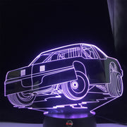 Street Stock 3D LED Lamp featuring a classic stock car silhouette glowing in a bright, race-ready green on a modern black base.