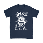 "The Best Kind Of Mom Raises A Race Car Driver" apparel collection featuring premium women's t-shirts, lightweight racerback tanks, and cozy fleece hoodies for racing families.