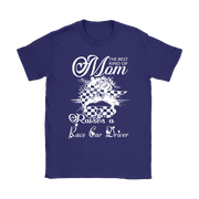 "The Best Kind Of Mom Raises A Race Car Driver" apparel collection featuring premium women's t-shirts, lightweight racerback tanks, and cozy fleece hoodies for racing families.