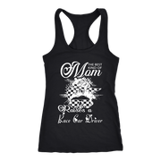 "The Best Kind Of Mom Raises A Race Car Driver" apparel collection featuring premium women's t-shirts, lightweight racerback tanks, and cozy fleece hoodies for racing families.