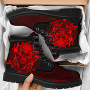 Thunder Skull Piston All-Season Boots featuring a double-sided skull and piston graphic on water-resistant micro-suede with memory foam insoles and a durable steel shank rubber outsole.
