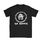 Women's motorsport apparel featuring the bold "Behind Every Racer Is His Auntie Screaming From The Stands" graphic, available in premium t-shirts, tanks, and hoodies.