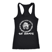 Women's motorsport apparel featuring the bold "Behind Every Racer Is His Auntie Screaming From The Stands" graphic, available in premium t-shirts, tanks, and hoodies.