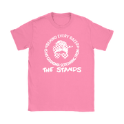 Women's motorsport apparel featuring the bold "Behind Every Racer Is His Grandma Screaming From The Stands" graphic, available in premium t-shirts, tanks, and hoodies.