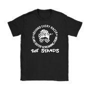 Women's motorsport apparel featuring the bold "Behind Every Racer Is His Sister Screaming From The Stands" graphic, available in premium t-shirts, tanks, and hoodies.