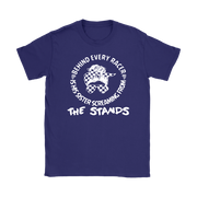 Women's motorsport apparel featuring the bold "Behind Every Racer Is His Sister Screaming From The Stands" graphic, available in premium t-shirts, tanks, and hoodies.