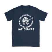 Women's motorsport apparel featuring the bold "Behind Every Racer Is His Sister Screaming From The Stands" graphic, available in premium t-shirts, tanks, and hoodies.