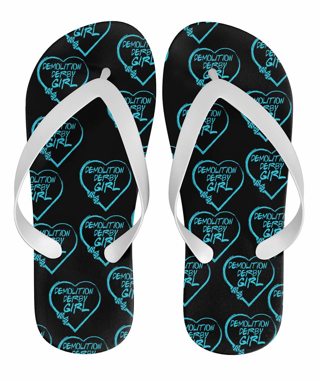 Demolition Derby Girl Heart Flip Flops