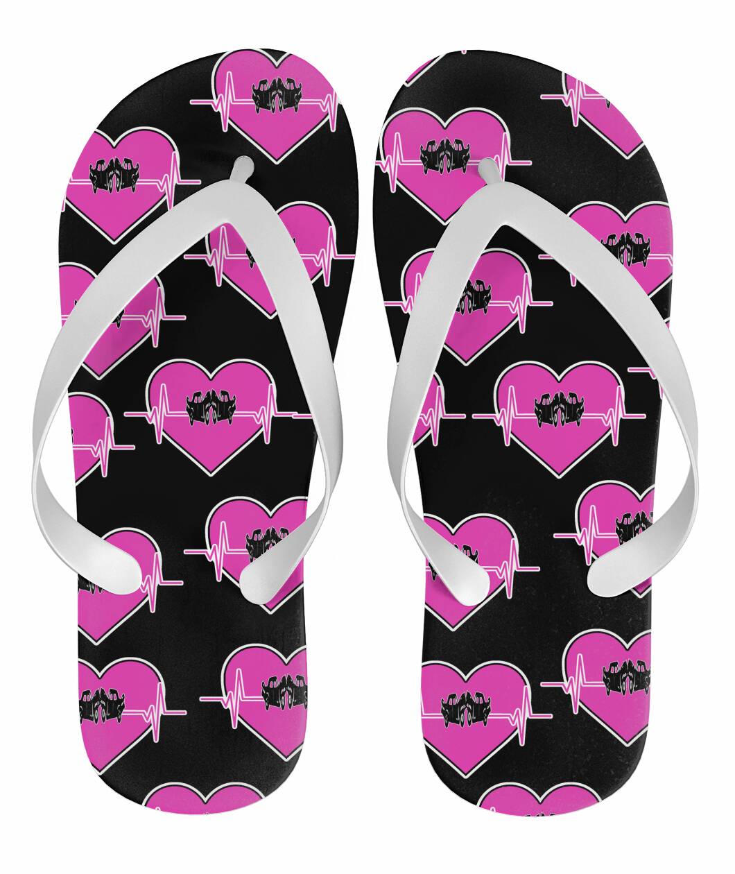 Demolition Derby Heartbeat Flip Flops