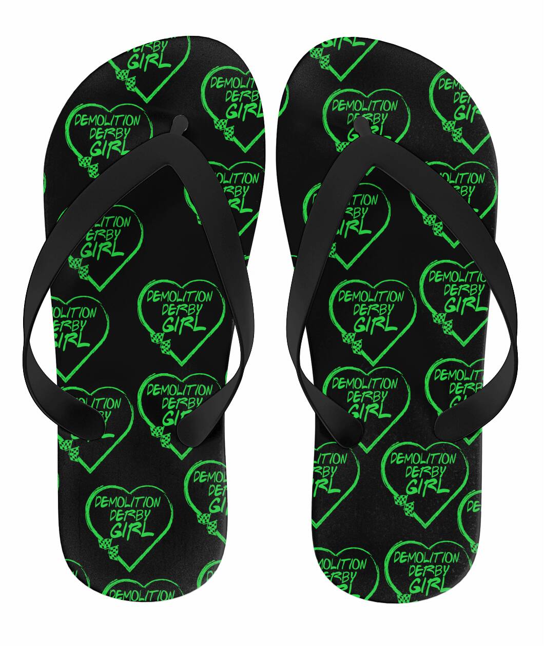 Demolition Derby Girl Heart Flip Flops