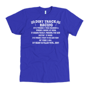 Family-focused dirt track racing apparel featuring the quote Dirt Track Racing It's Where I Was Raised Where I Raise My Kids for racing dads, moms, and stock car fans.