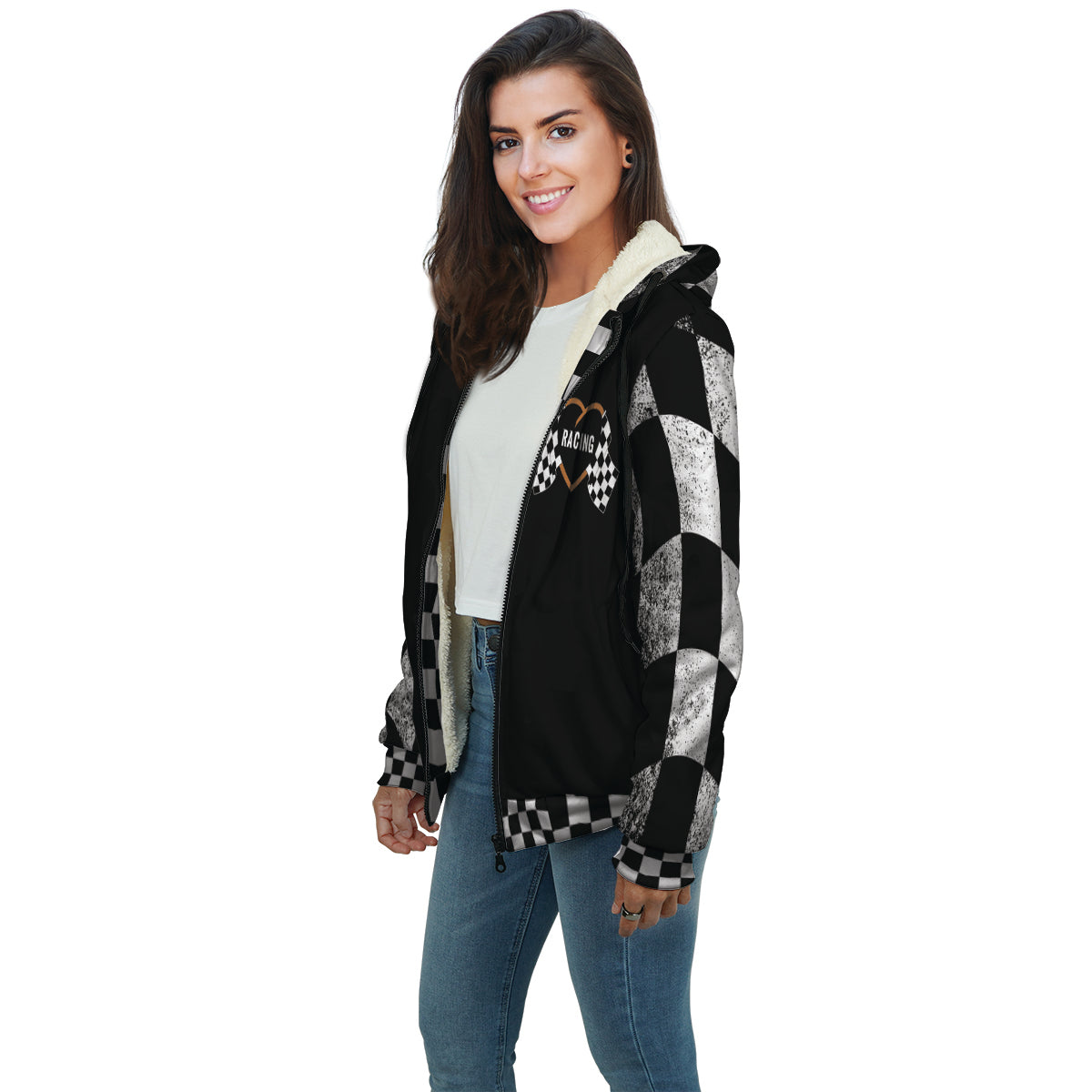 Dirt loving loud cheering Racing Chick Sherpa Jacket