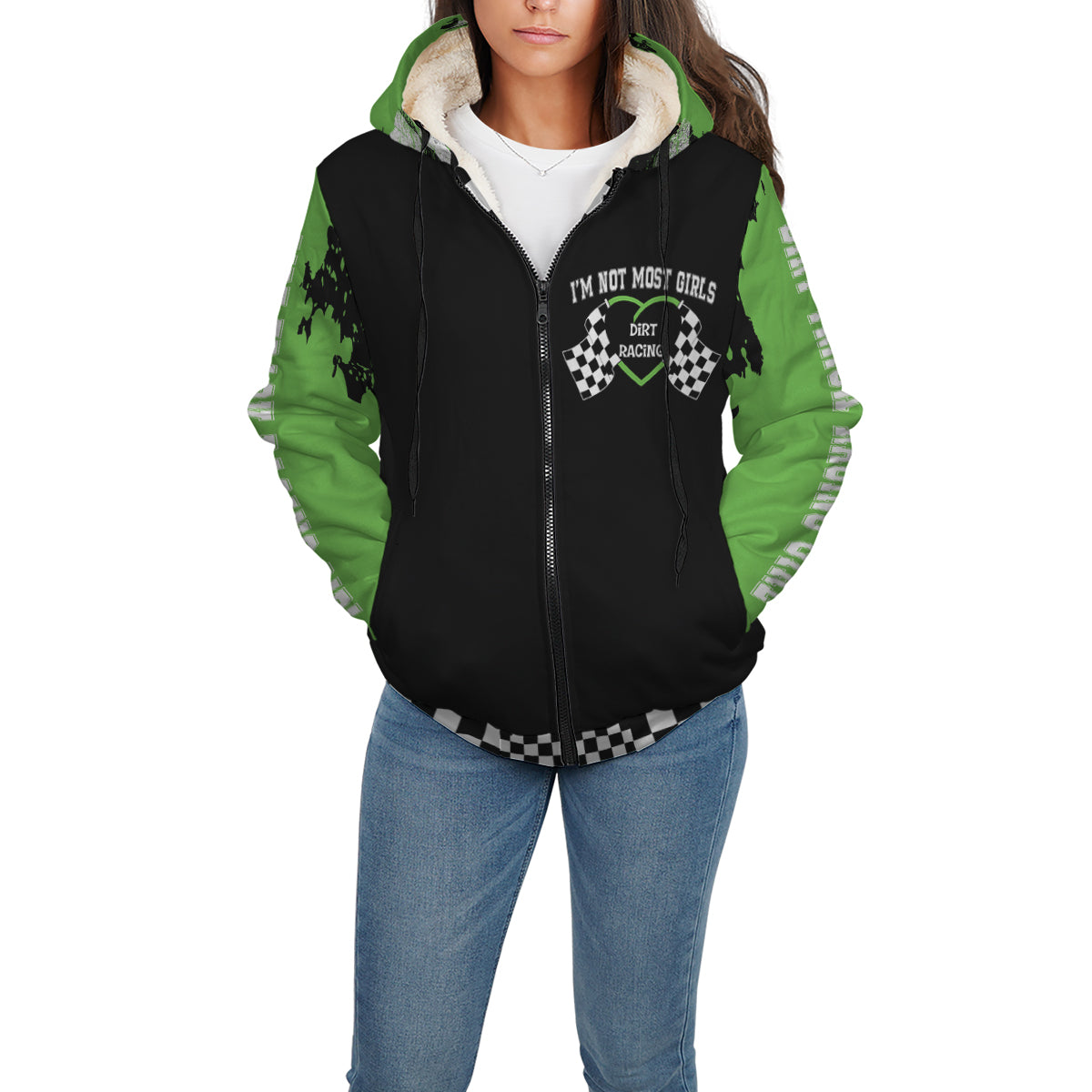 Dirt Track Racing Girl Sherpa Jacket  green