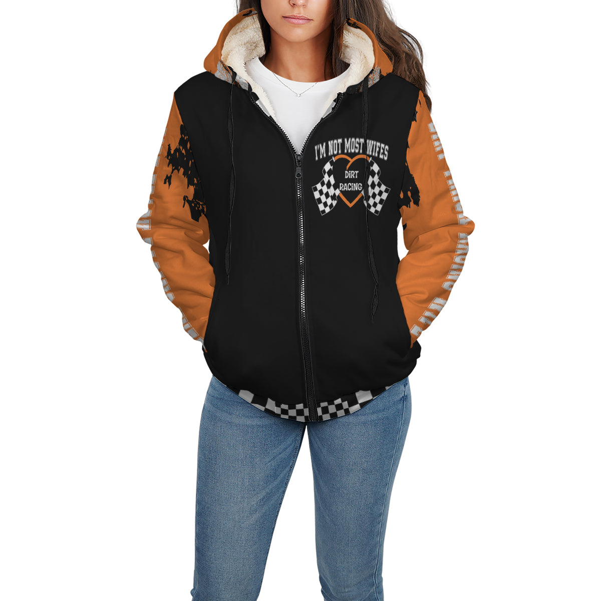 Dirt Track Racing Wife Sherpa Jacket Orange