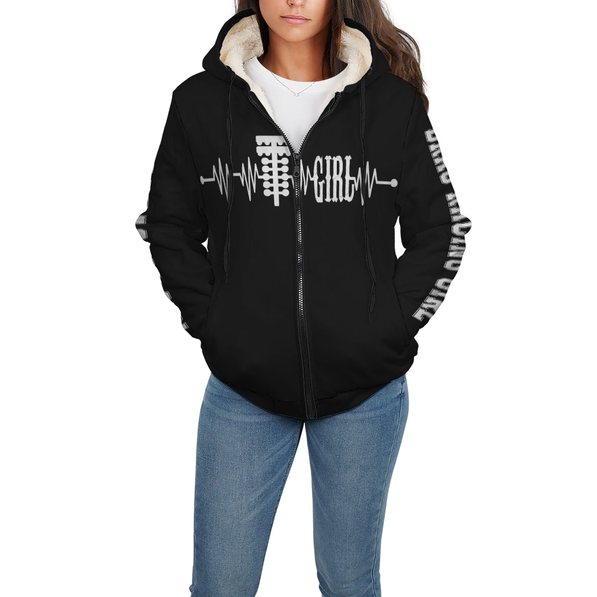 Drag Racing Girl Heartbeat Sherpa Jacket