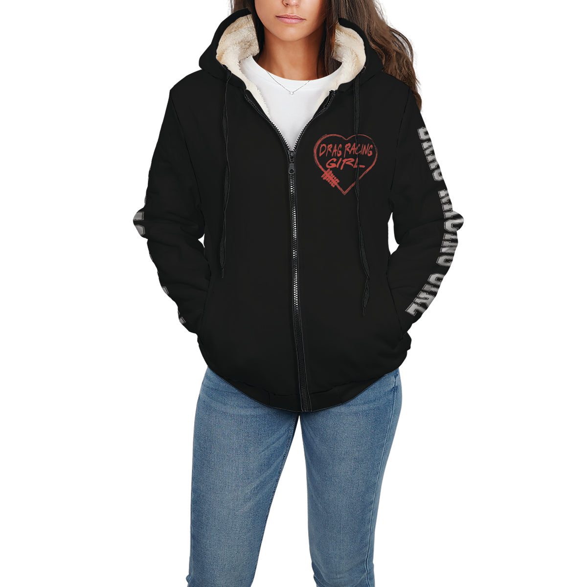 Drag Racing Girl Heart Sherpa Jacket