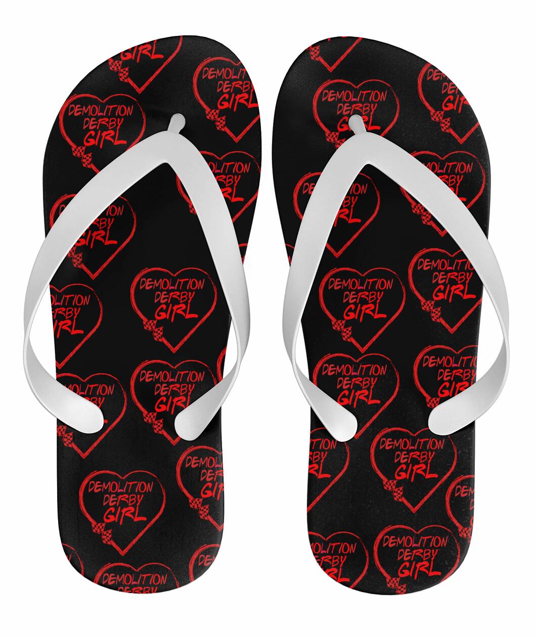 Demolition Derby Girl Heart Flip Flops