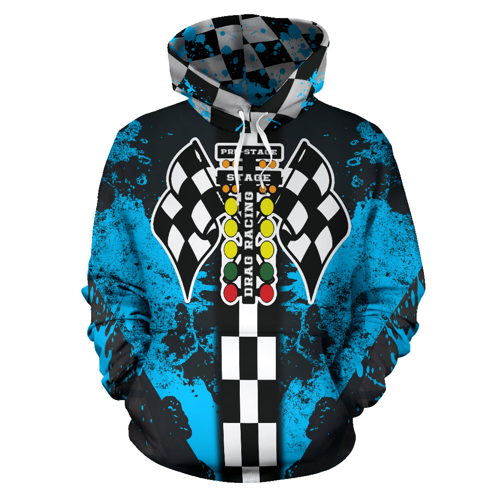 Drag Racing All Over Print Hoodie Carolina Blue