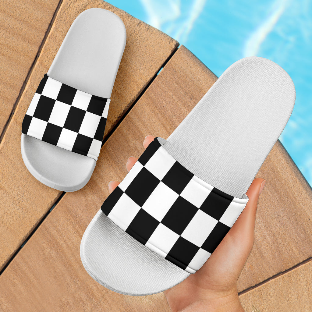 Racing Checkered Slide Sandals White V2