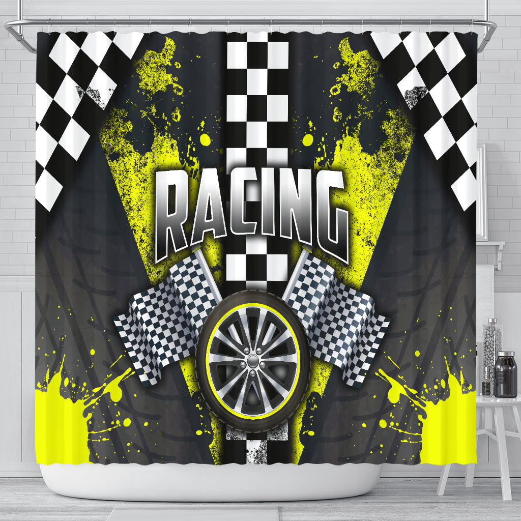 Racing Shower Curtain Yellow