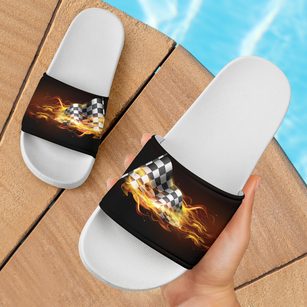 Racing Flag Of Flame Slide Sandals White