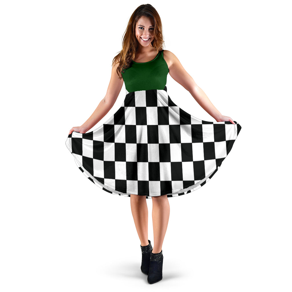 Racing Checkered Flag Dress Mixed Green