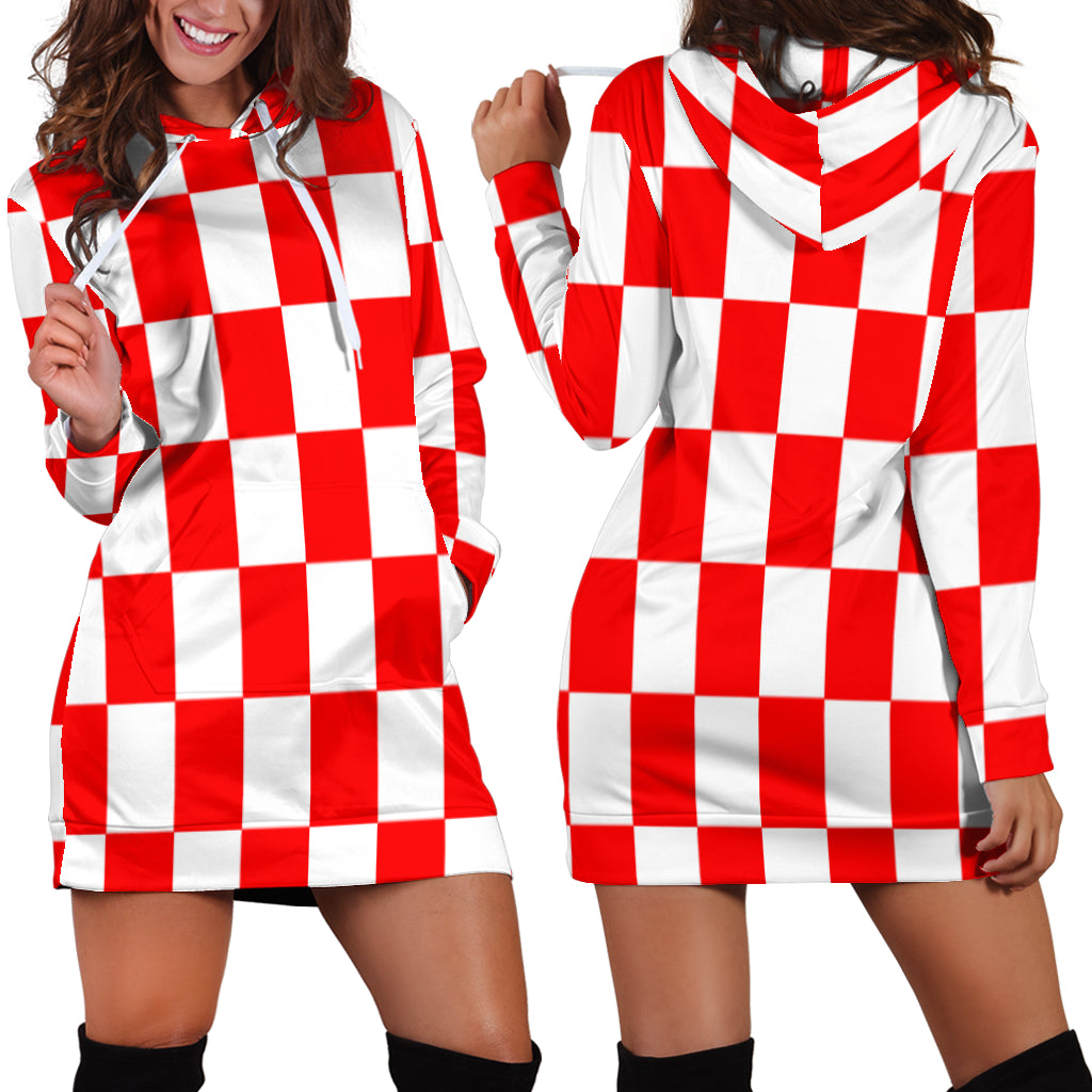Racing Checkered Flag Hoodie Dress Red