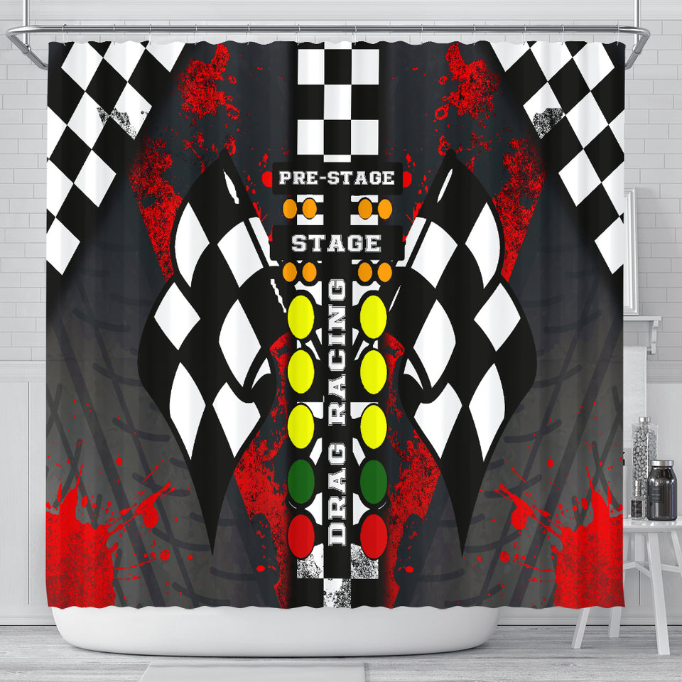 Drag Racing Shower Curtain Red