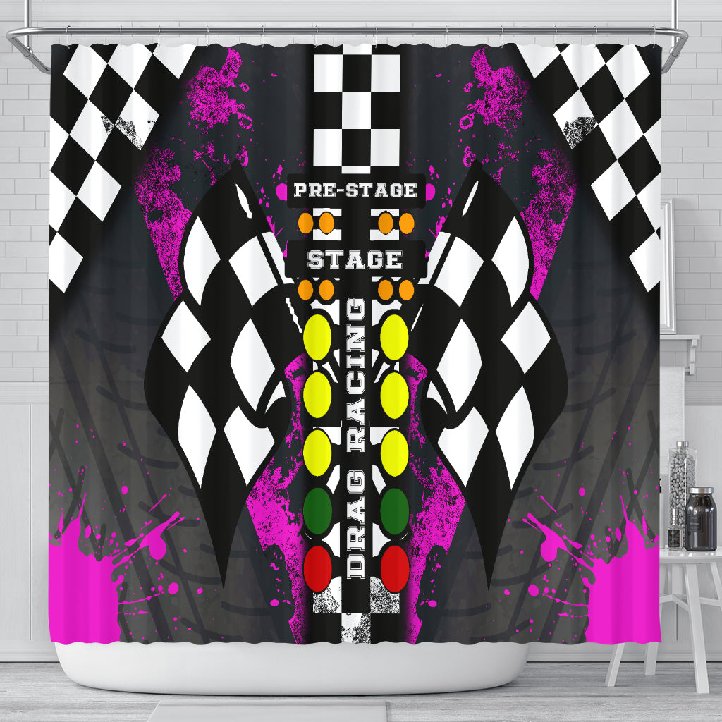 Drag Racing Shower Curtain Pink