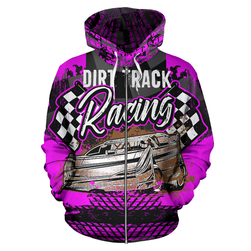 Dirt Track Racing All Over Print Zip Up Hoodie Pink!