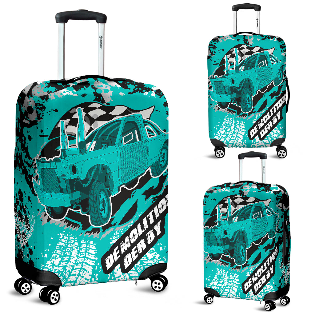 Demolition Derby Luggage Cover Carolina Blue