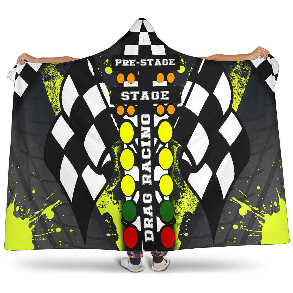 Drag Racing Yellow Hooded Blanket