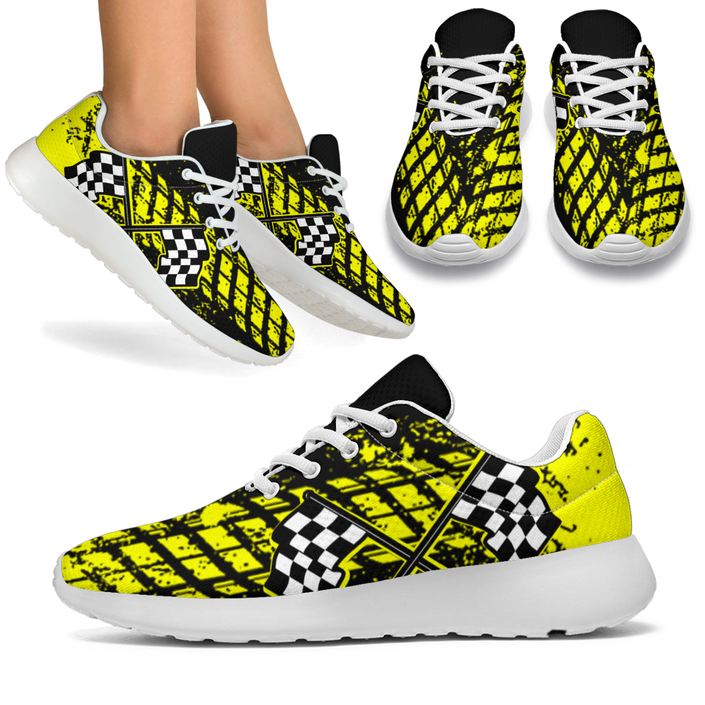 Dirt Racing Yellow Muddy Flag Sneakers White