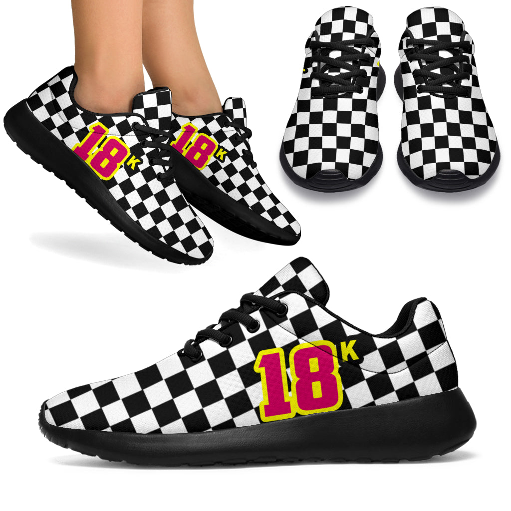 Custom Racing Sneakers Checkered Flag Number 18k Pink/yellow