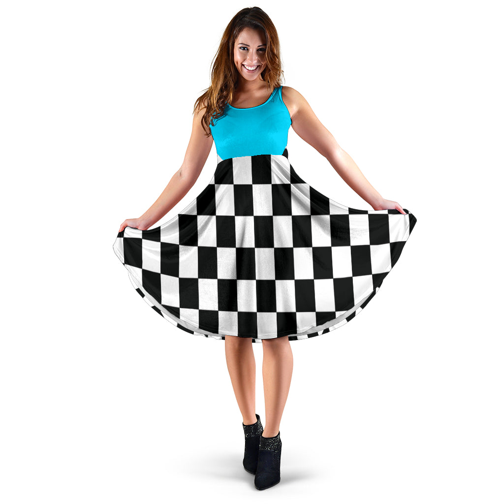 Racing Checkered Flag Dress Carolina Blue