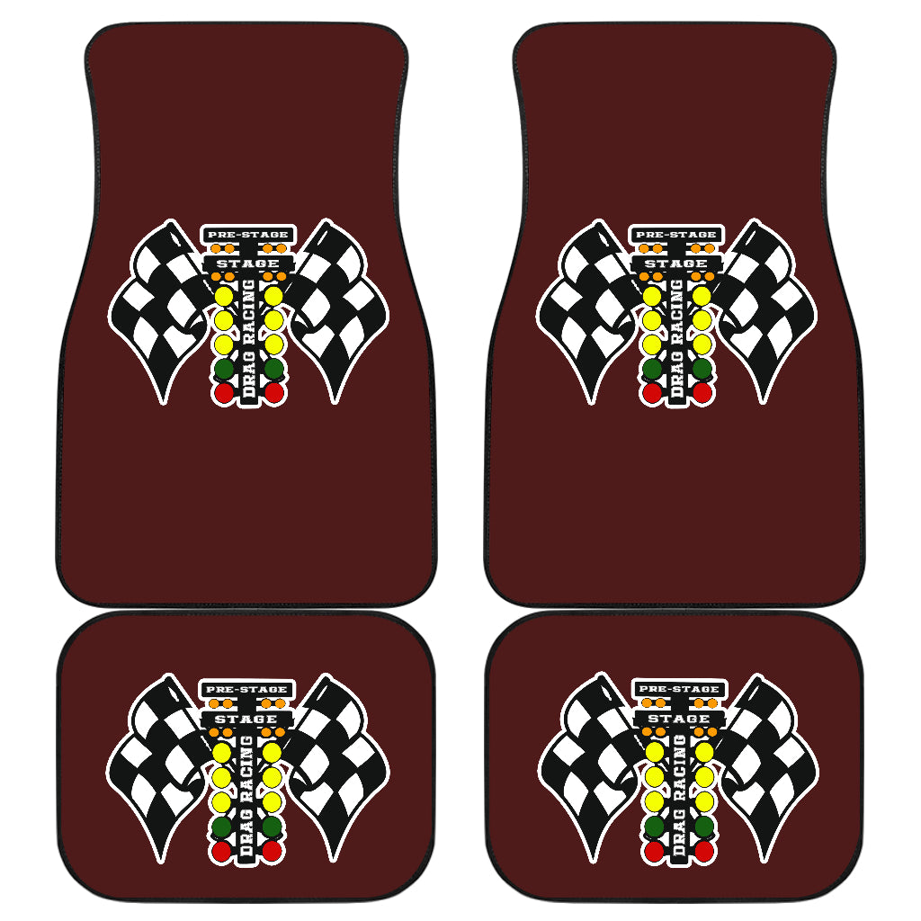 Drag Racing Flag Maroon Car Mats (Set Of 4)