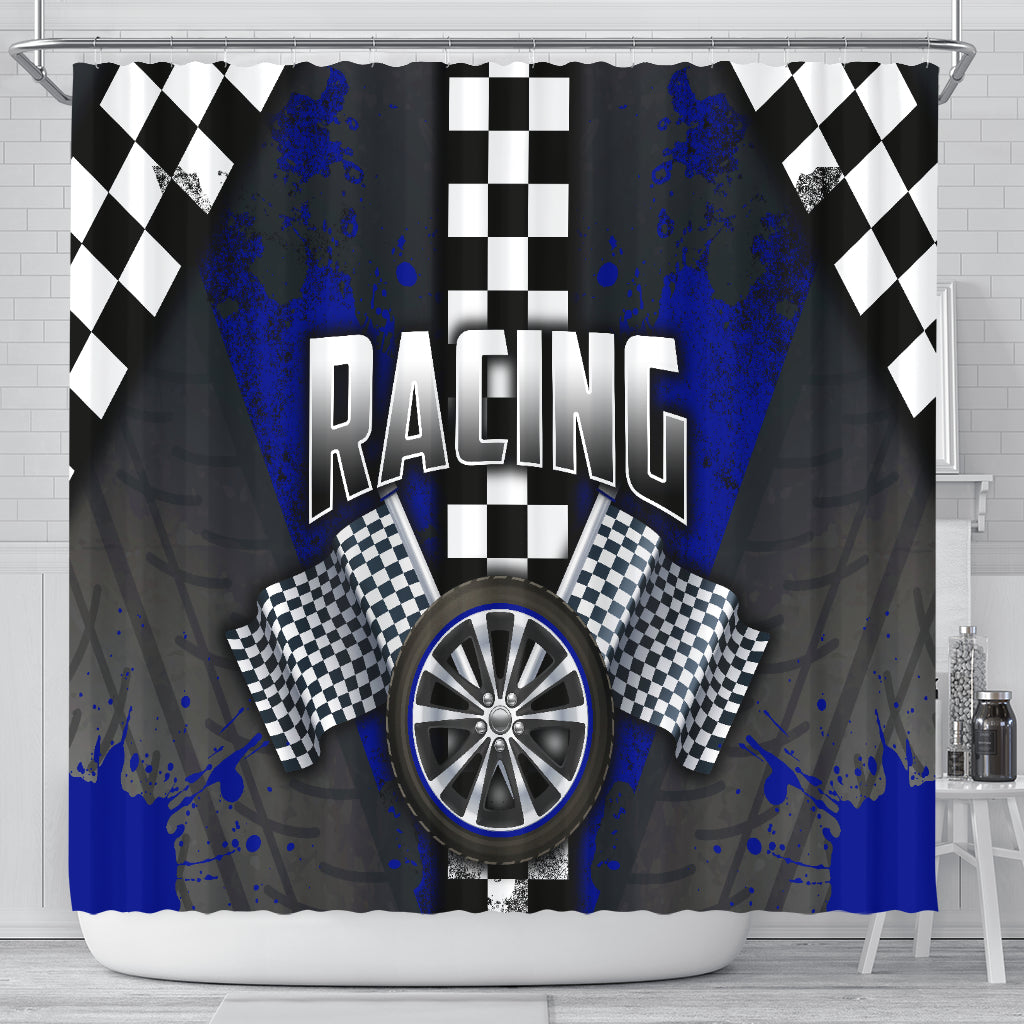 Racing Shower Curtain Blue