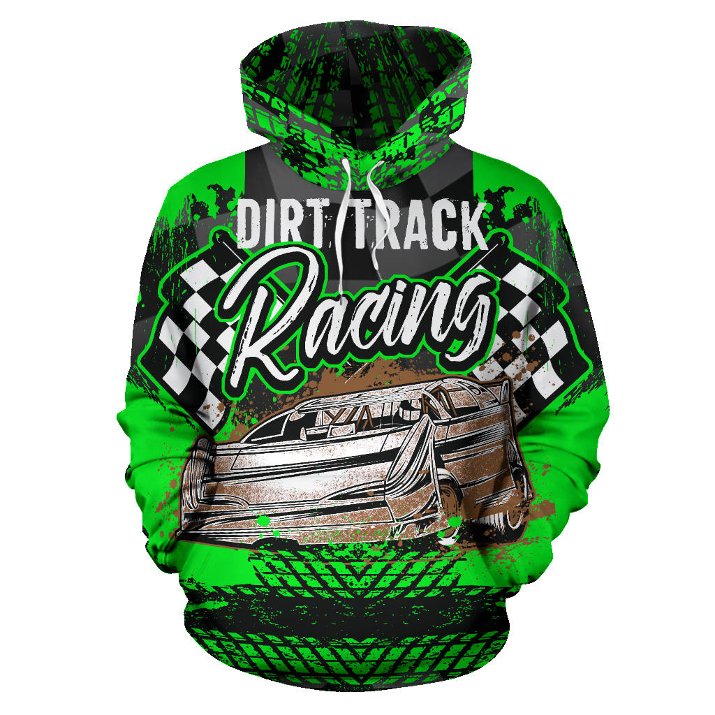Dirt Track Racing All Over Print Hoodie Green!