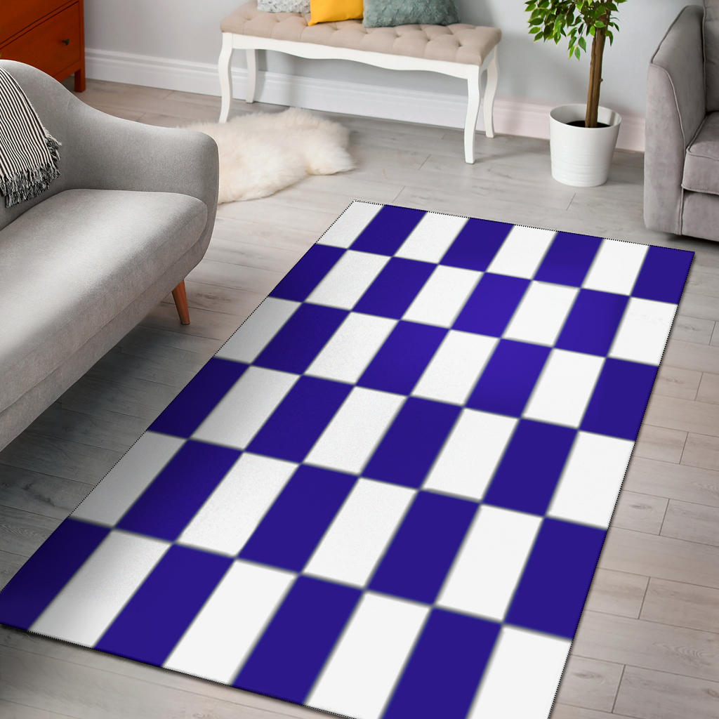 Racing Blue Checkered Flag Rug