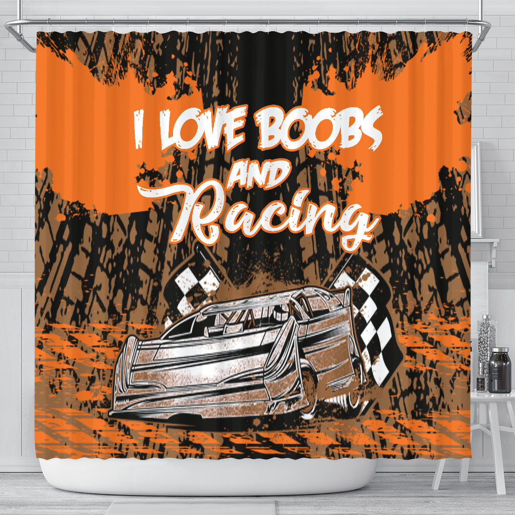 I Love Boobs And Dirt Racing Shower Curtain