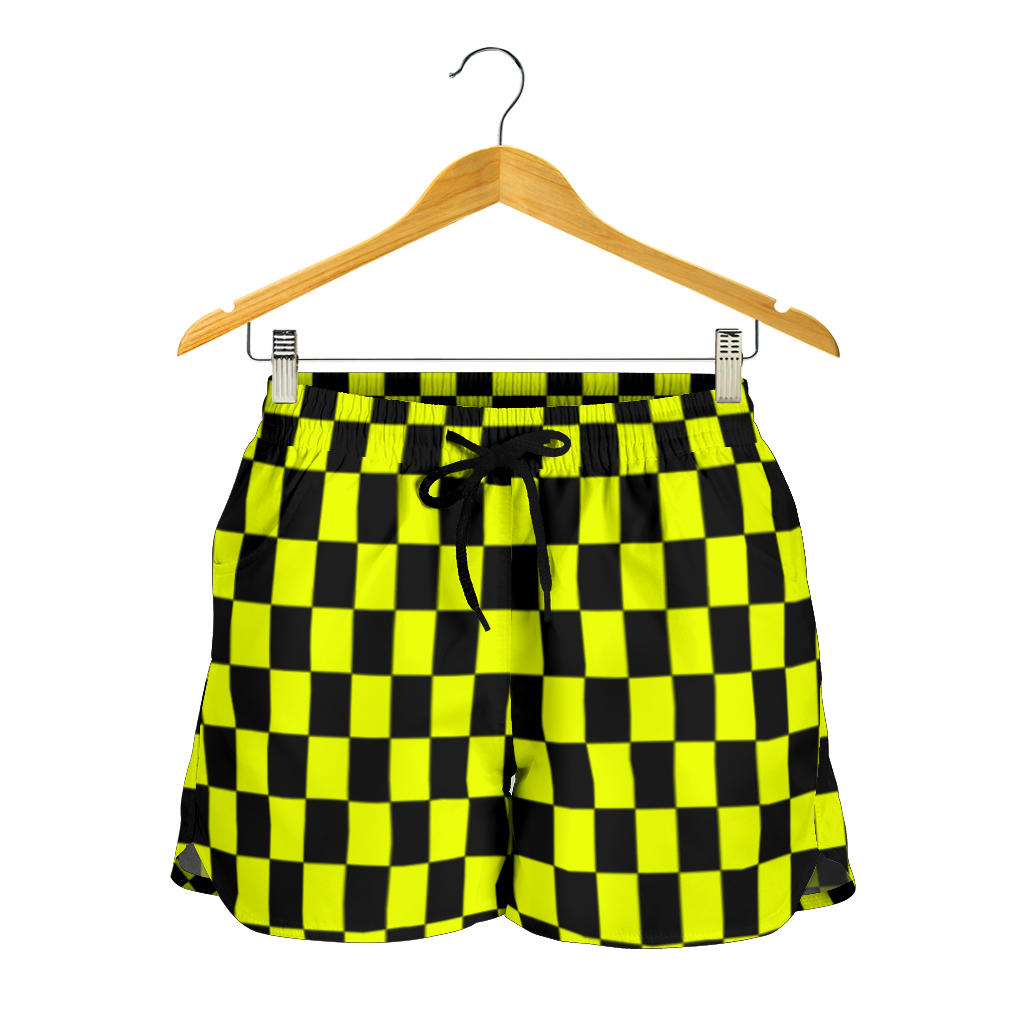 Racing Checkered Women's Shorts Yellow