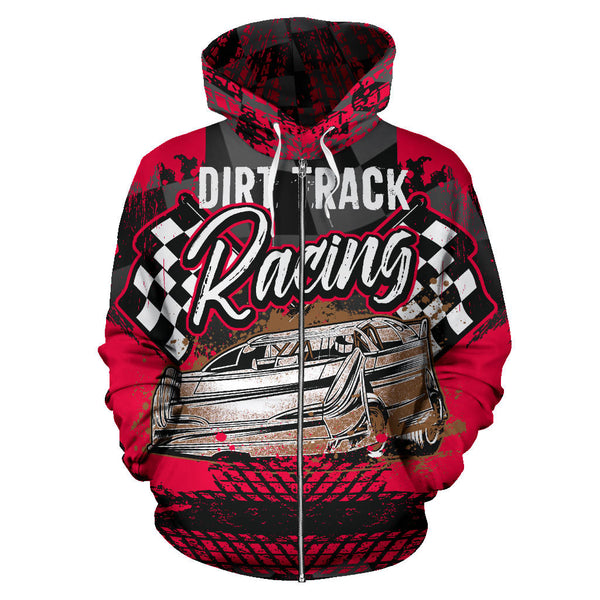 Dirt Track Racing All Over Print Zip Up Hoodie Red