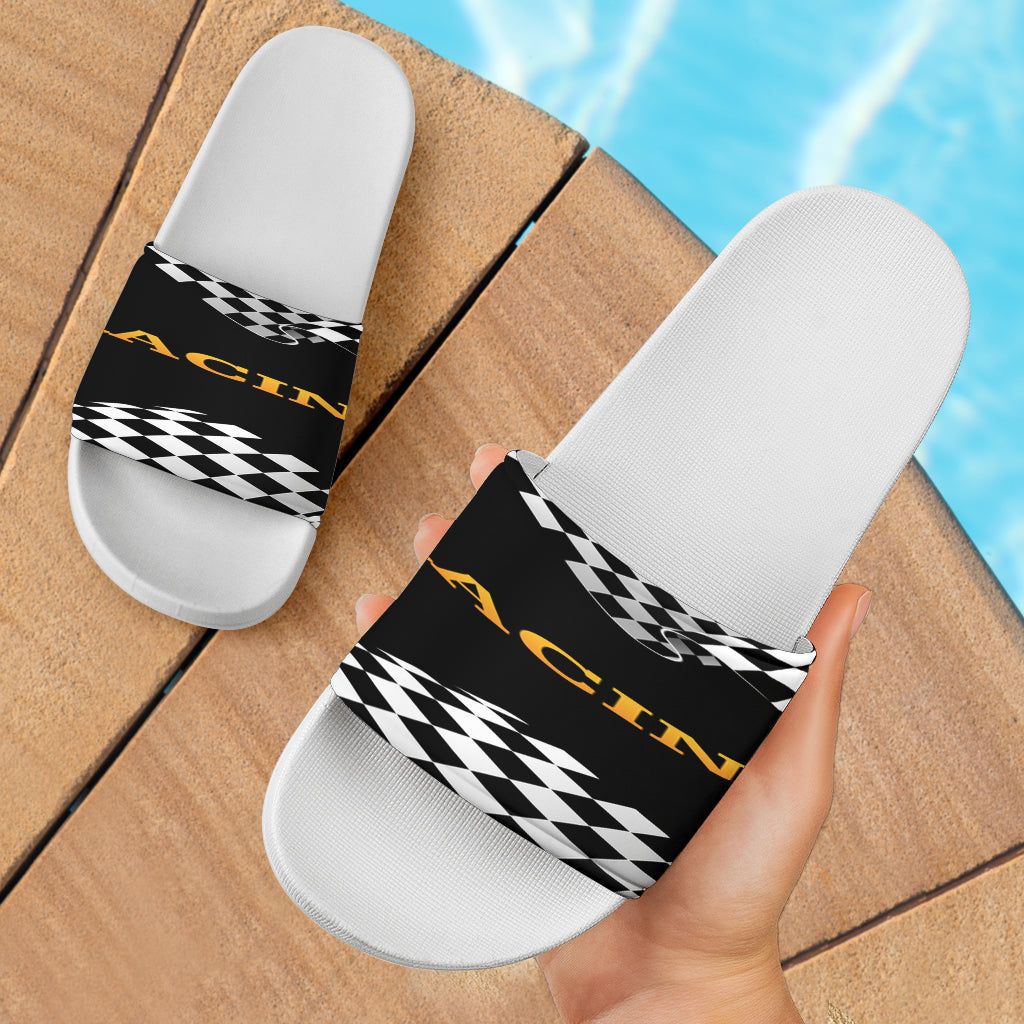Checkered Racing Sandals Racing Slide Sandals White V1