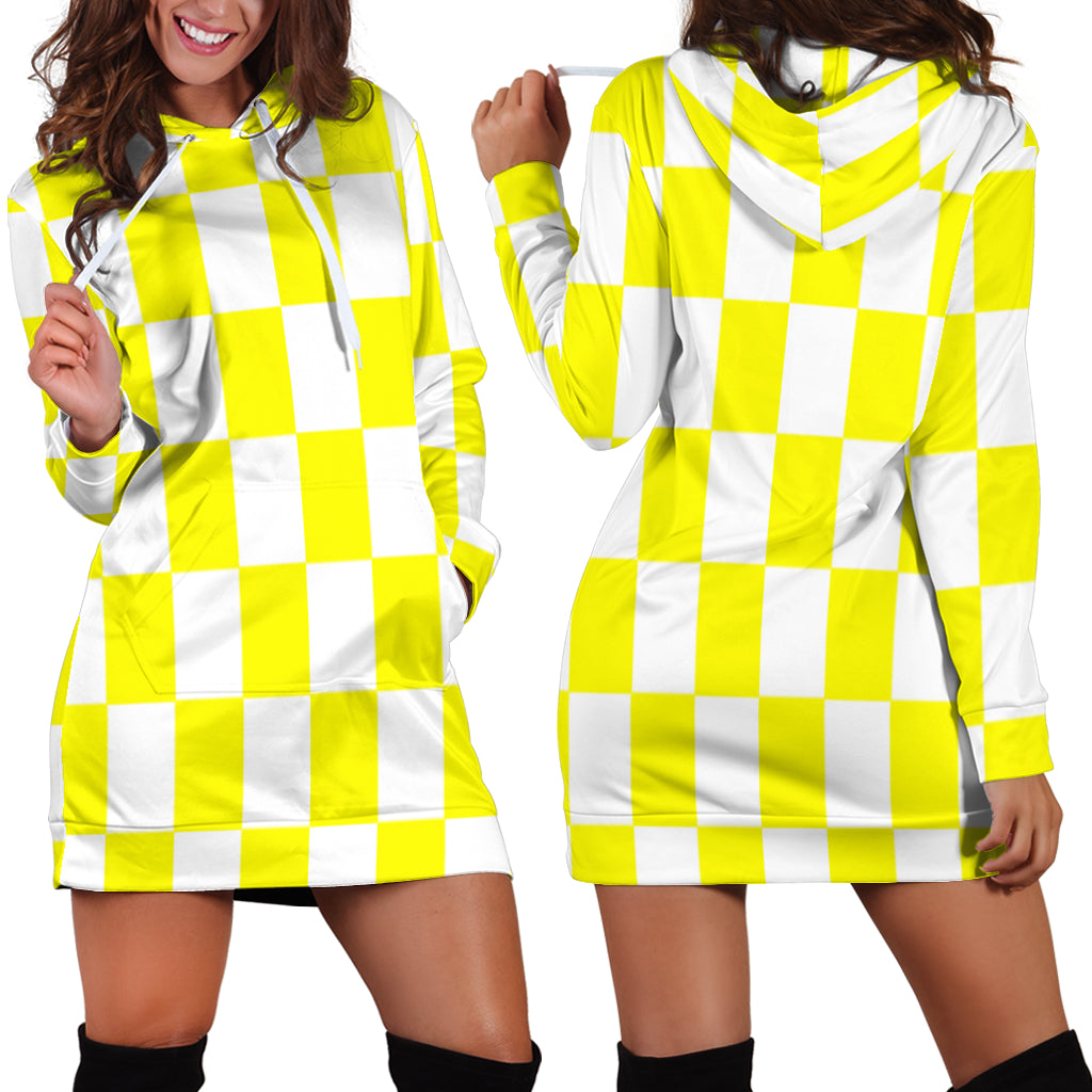 Racing Checkered Flag Hoodie Dress Yellow