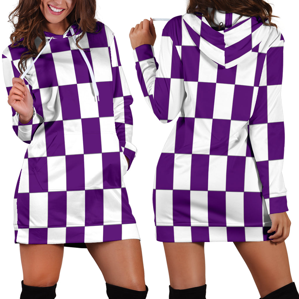 Racing Checkered Flag Hoodie Dress Purple